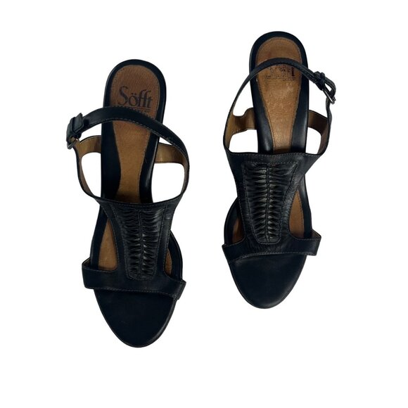 Sofft Open Toe Sandals Womens Black 10 M Leather Heeled Ankle Buckle - Picture 3 of 10